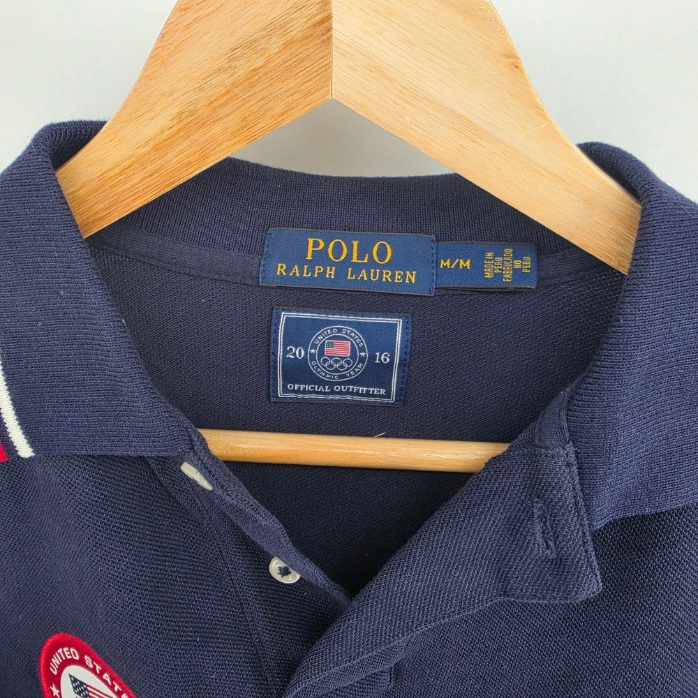 Polo Ralph Lauren Mens 2016 Team USA Olympic Games Polo Shirt Navy Blue Medium - Picture 2 of 10